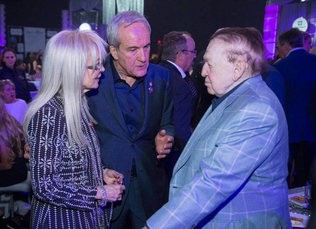 Larry Ruvo speaks with Dr Miriam Adelson and Sheldon Adelson at the Keep Memory Alive Power of ...