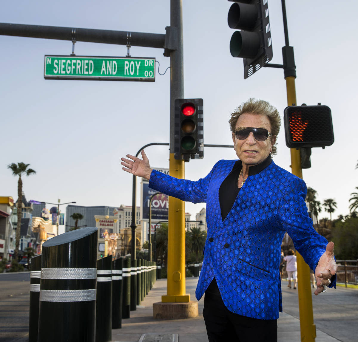 In this August 26, 2020, file photo, Siegfried Fischbacher is on hand along the Strip as the Mi ...
