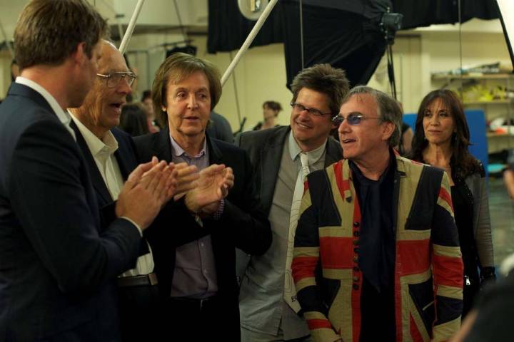 Cirque du Soleil CEO Daniel Lamarre is shown with (from left), Giles Martin, George Martin, Pau ...