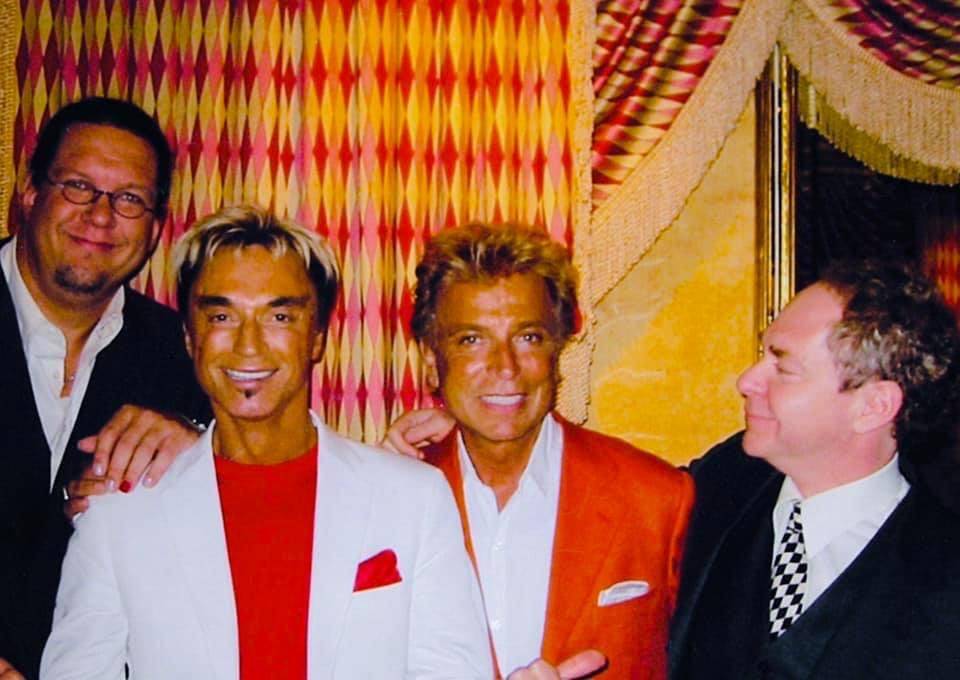 Penn Jillette, Roy Horn, Siegfried Fischbacher and Teller are shown after a photo shoot at Bell ...