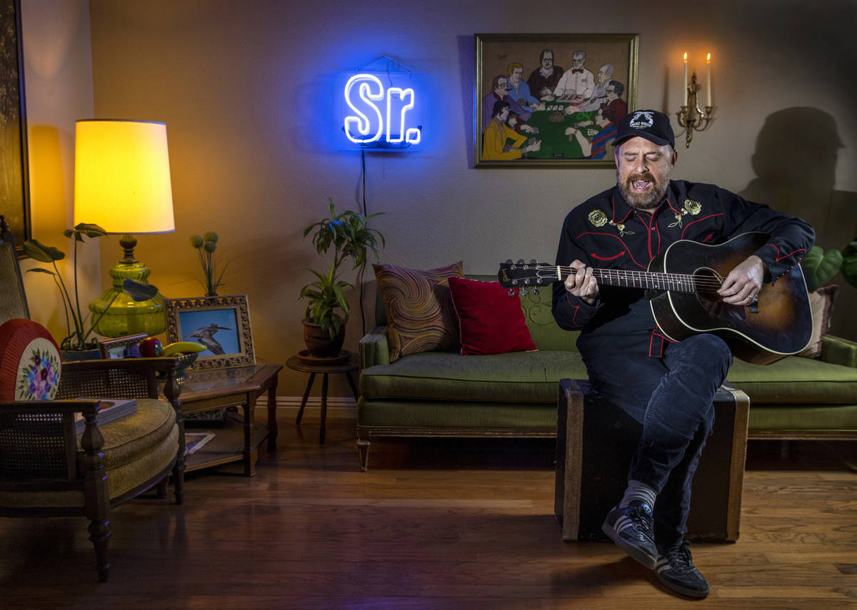 Ryan Pardey plays in his living room, he used to book the Bunkhouse Saloon but not since COVID- ...