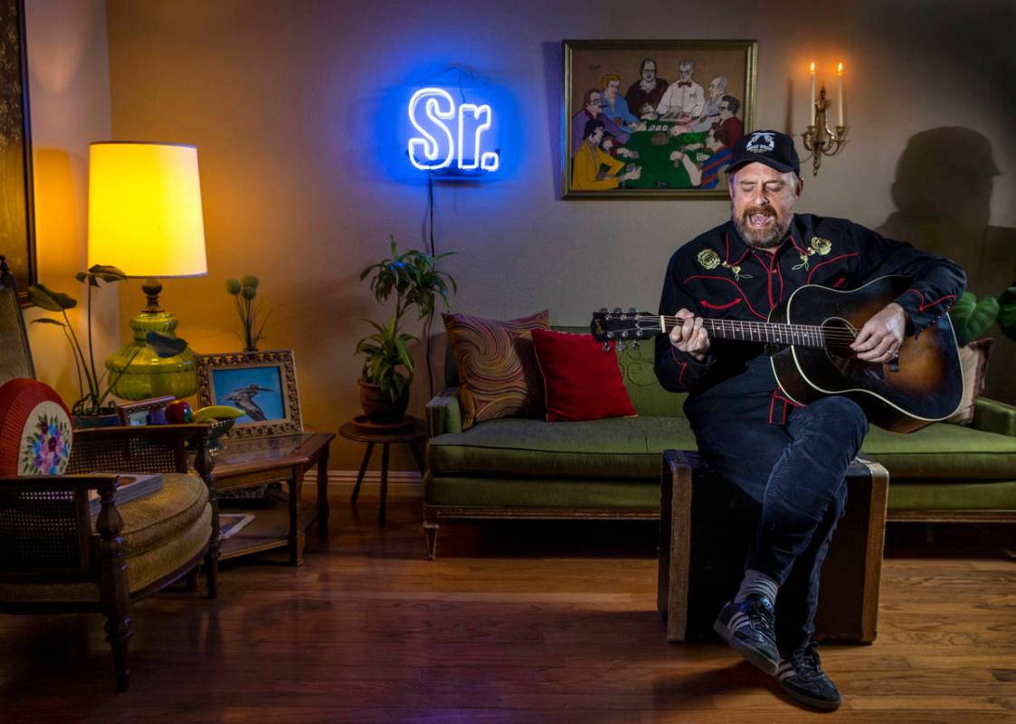 Ryan Pardey plays in his living room, he used to book the Bunkhouse Saloon but not since COVID- ...