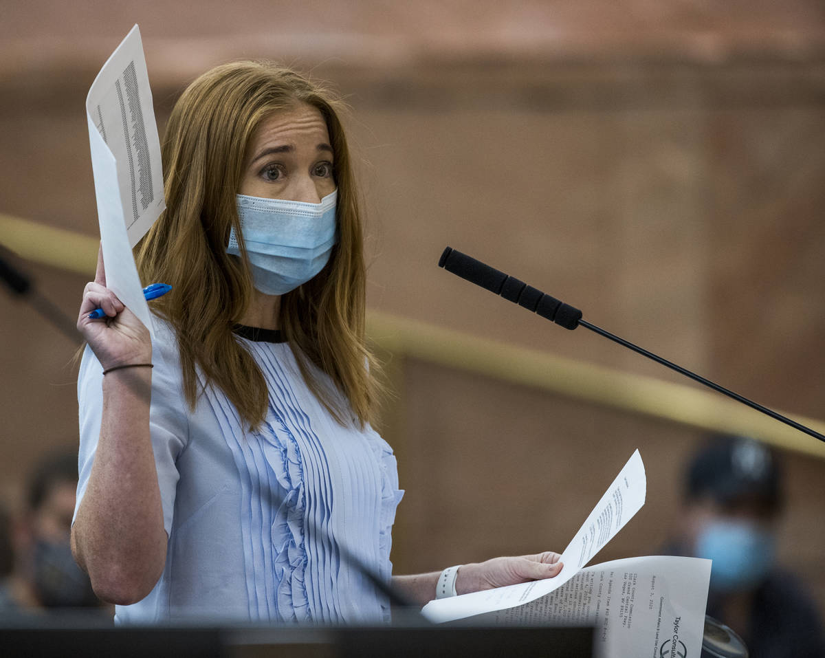 Owner Kristen Corral of Tacotarian, seen here in August speaking to the Clark County Board of C ...
