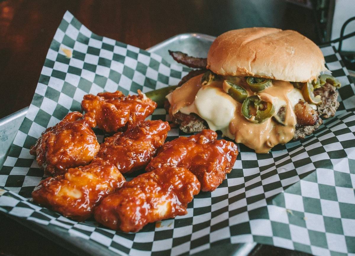 PB&J Wings and Jalapeno Peanut Butter Burger at Sickies Garage Burgers & Brews. (Sickies)