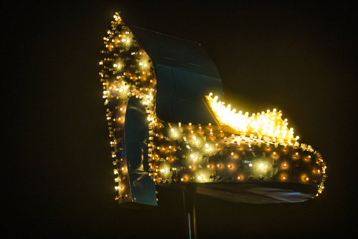 The restored neon sign for The Silver Slipper Casino on Las Vegas Boulevard in Las Vegas, Thurs ...