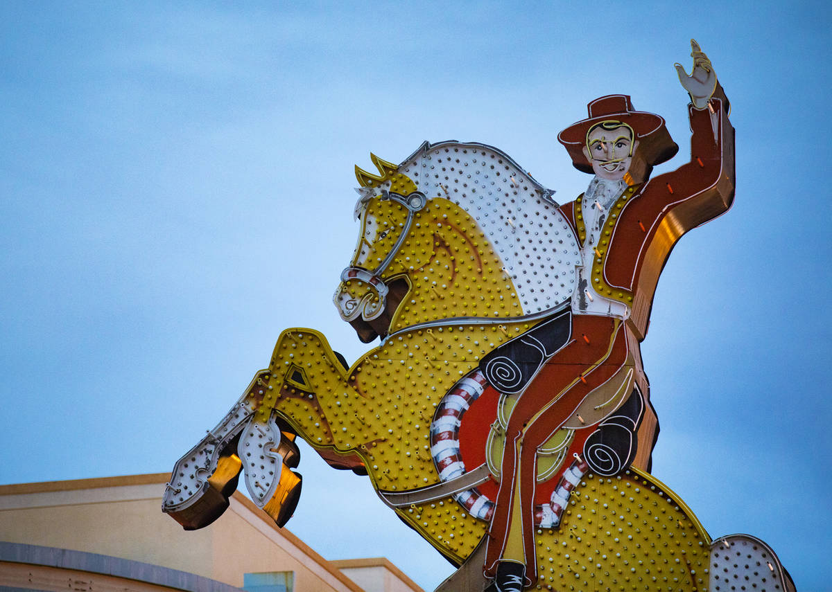 The restored neon sign originally from the Hacienda Hotel on Las Vegas Boulevard in Las Vegas, ...