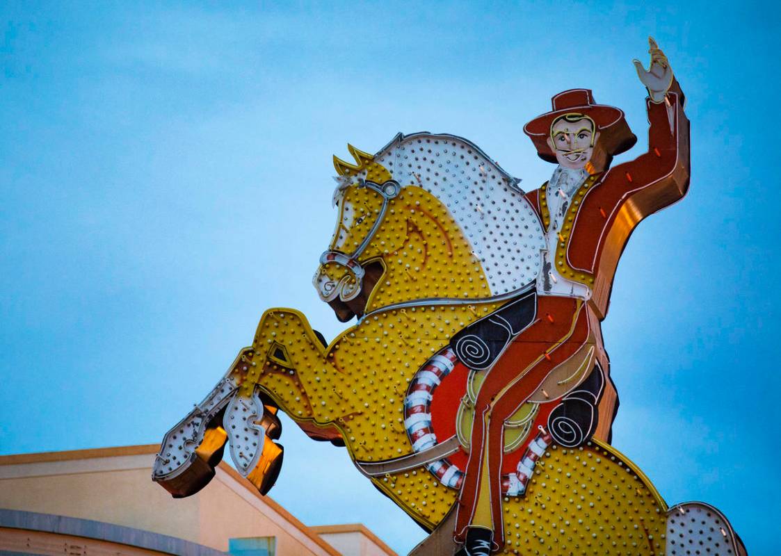 The restored neon sign originally from the Hacienda Hotel on Las Vegas Boulevard in Las Vegas, ...