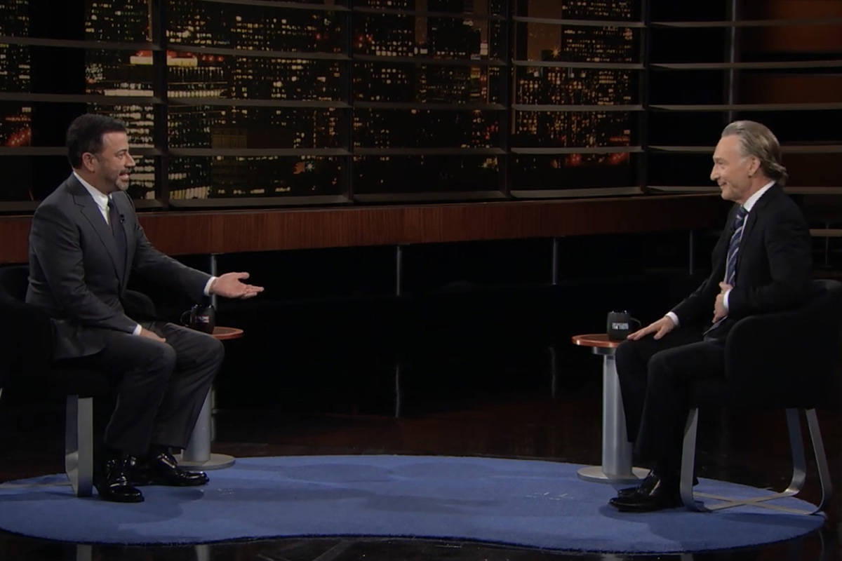 Jimmy Kimmel and Bill Maher are shown in screen catch during the broadcast of HBO's "Real Time ...