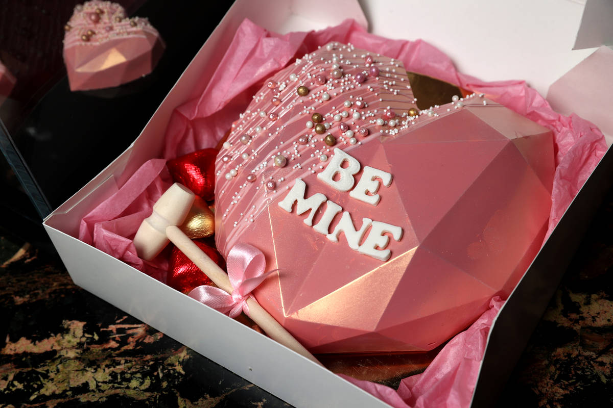 A chocolate Heartbreaker Box, complete with mallet for smashing, created by Red Rock Resort exe ...
