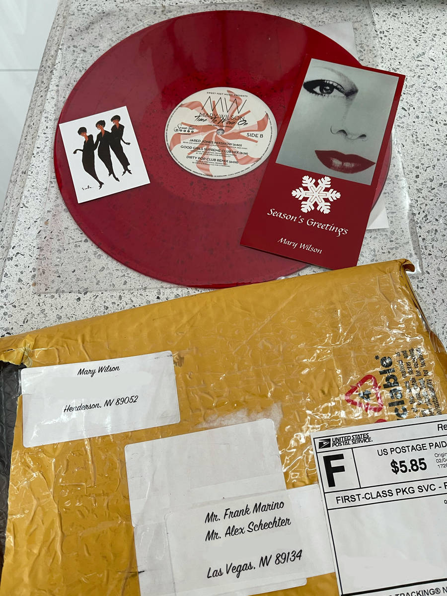 Mary Wilson's delayed Christmas gift to Frank Marino and Alex Schechter, a greeting card with t ...