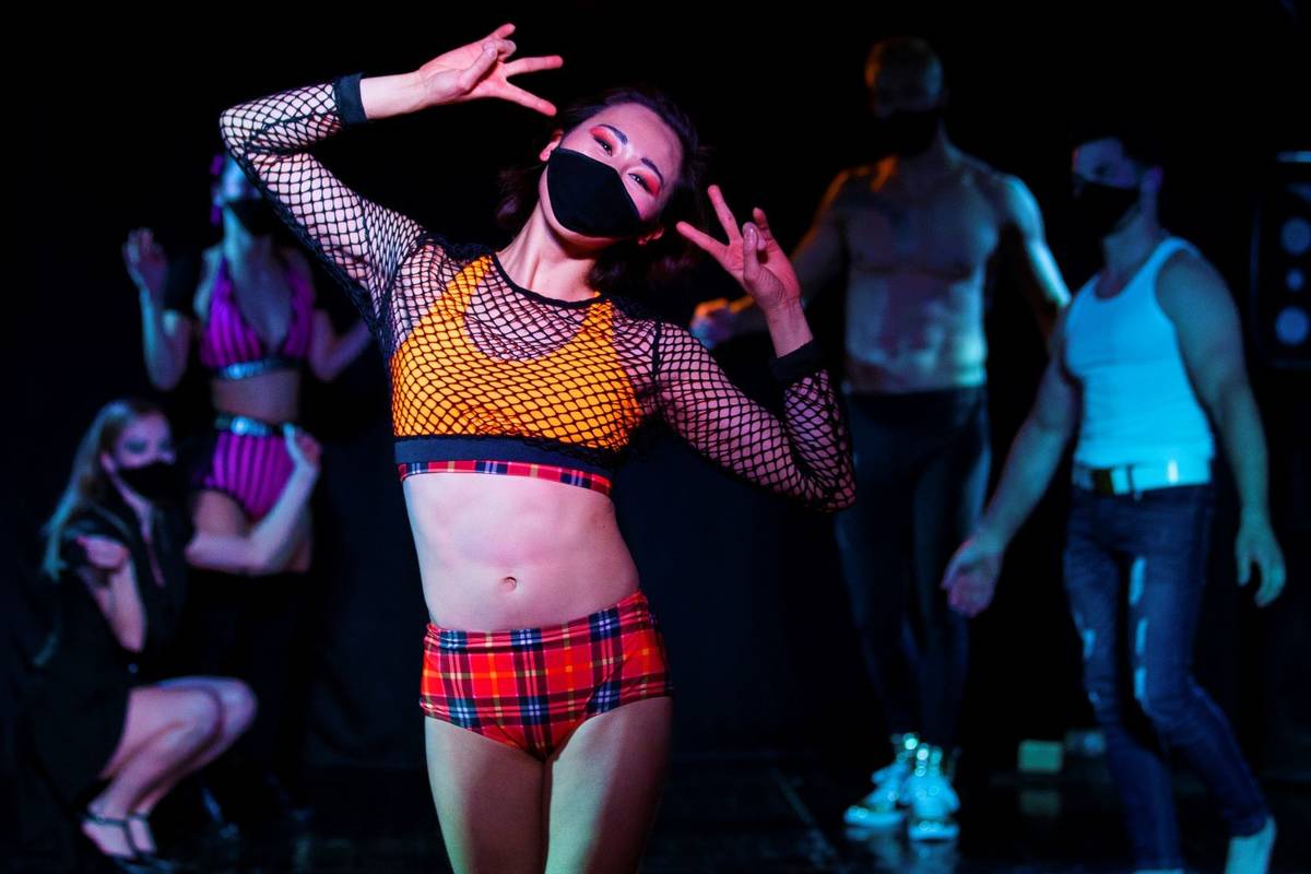 Natsumi Miyazaki, middle, rehearses for the Apero show on the Baobab Stage on Thursday, Feb. 11 ...
