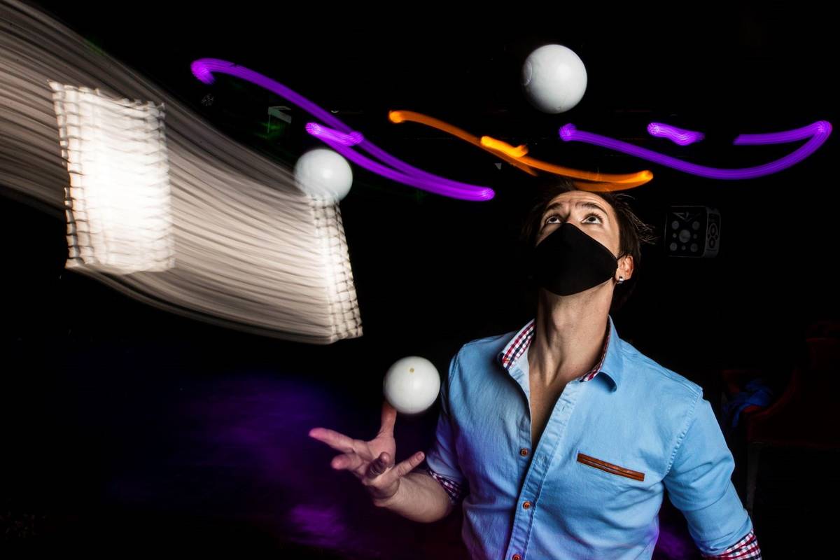 Vladislav Miagkostoupov juggles during rehearsal for the Apero show on the Baobab Stage on Thur ...
