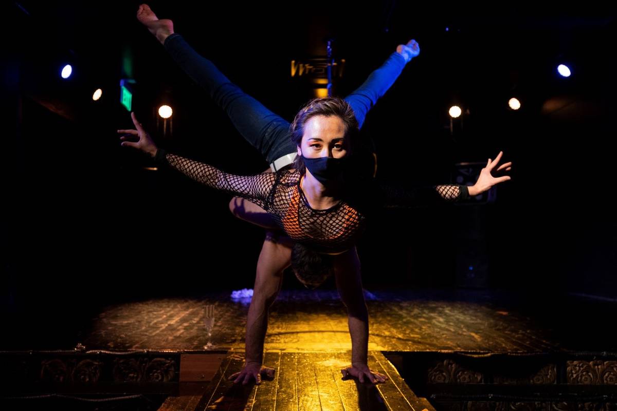 Natsumi Miyazaki, front, rehearses with Roman Tomanov for the Apero show on the Baobab Stage on ...