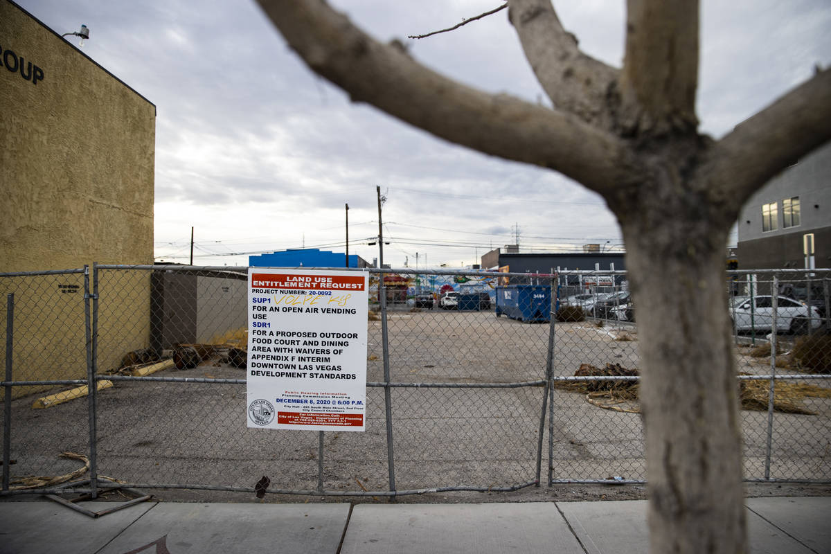 A view of the proposed food truck lot in the Arts District in downtown Las Vegas on Monday, Feb ...
