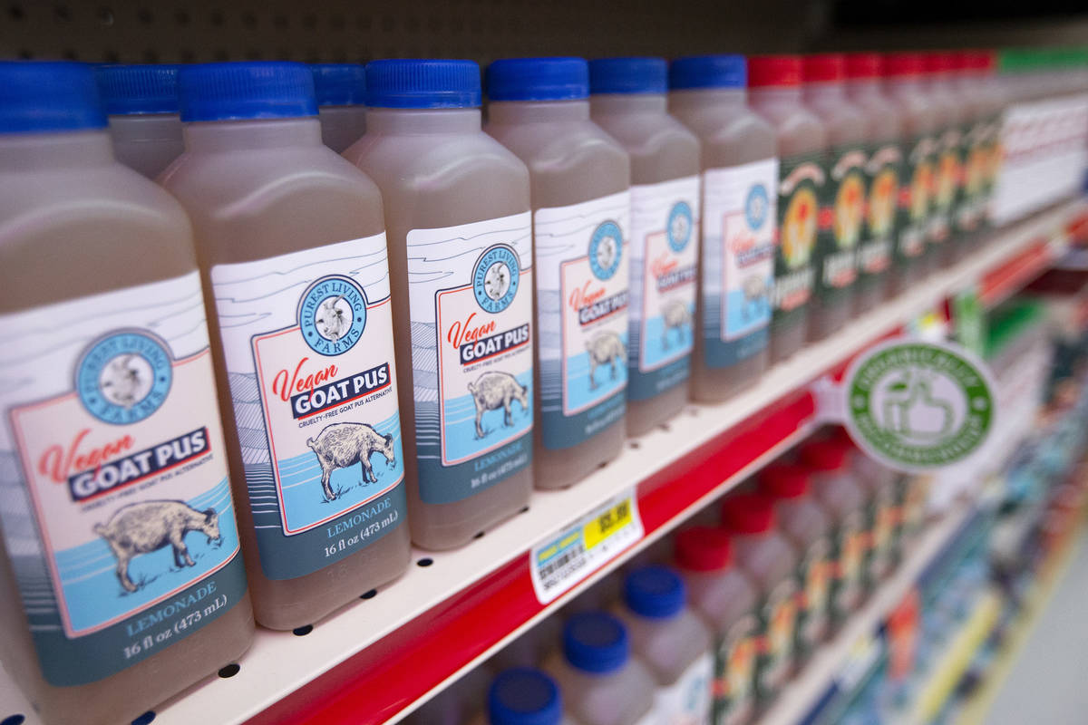 Lemonade labeled "vegan goat pus, cruelty-free goat pus alternative," is for sale in ...