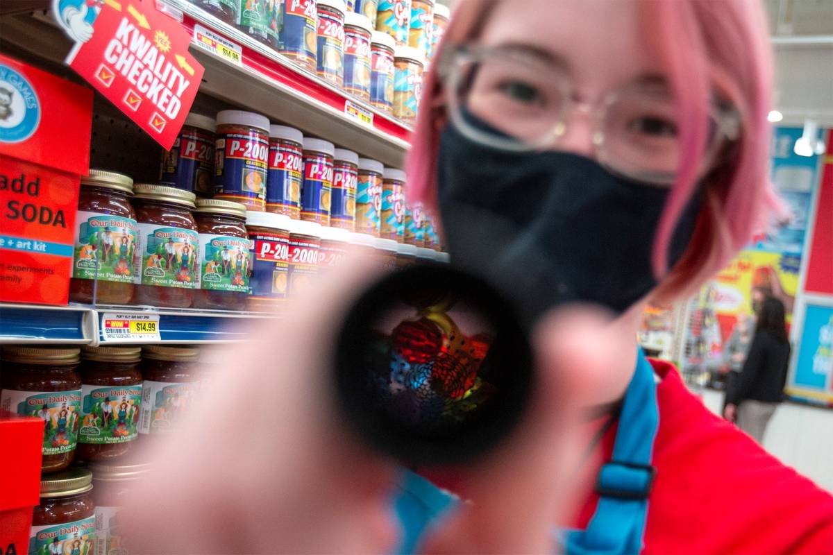 Baylie Moncrief demonstrates "Kaleidospice," a spice grinder that's actually a kaleidoscope, on ...