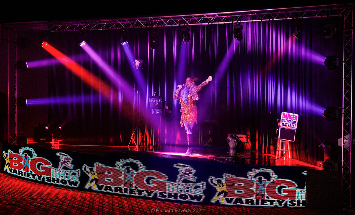 Vegas entertainer Penny Wiggins is shown performing in "Big Little Variety Show" at Alexis Park ...