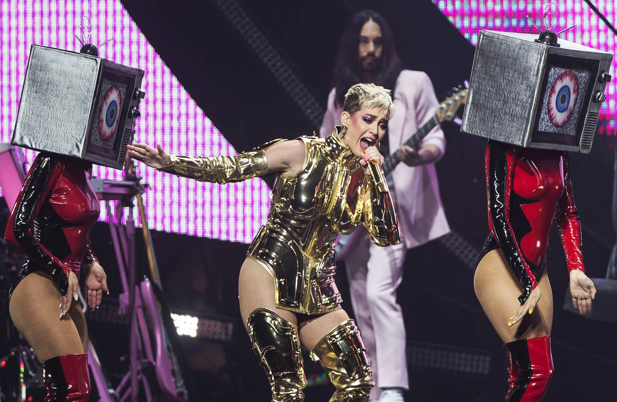 Katy Perry performs during her Witness Tour on Saturday, January 20, 2018, at T-Mobile Arena, i ...