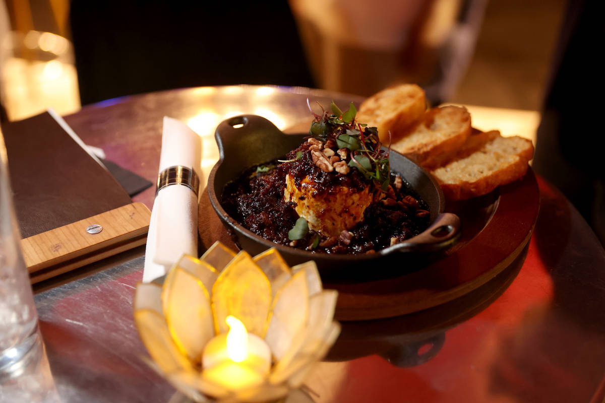 Brie & Fig Jam on toasted Baguette on reopening night at Cork and Thorn in downtown Las Vegas S ...