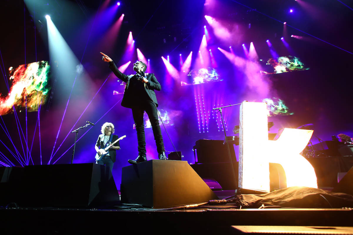 Brandon Flowers of The Killers performs during the grand opening of T-Mobile Arena in Las Vegas ...