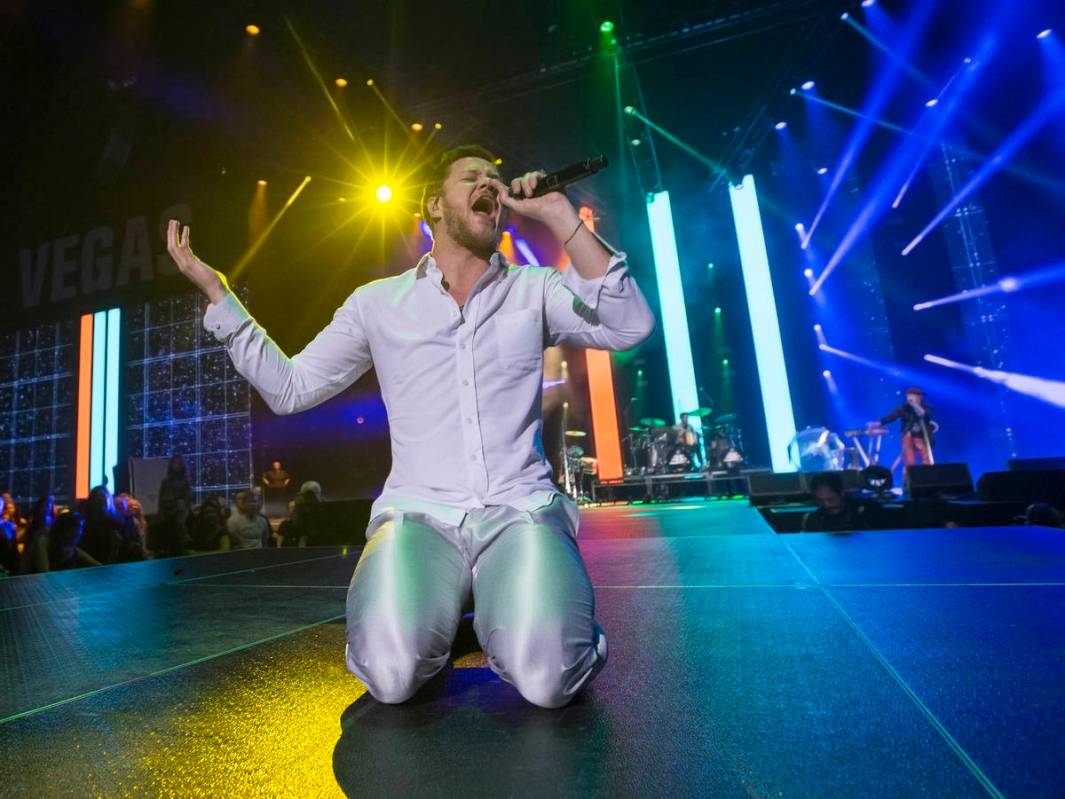 Imagine Dragons frontman Dan Reynolds performs during the Vegas Strong Benefit Concert at T-Mob ...