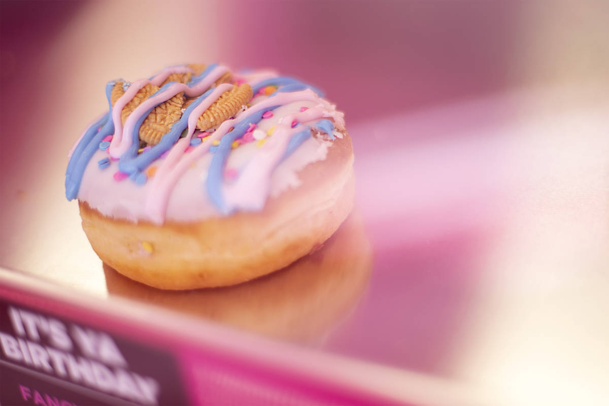 The "It's Ya Birthday" doughnut at the new Pinkbox Doughnuts location on East Sunset, which ope ...