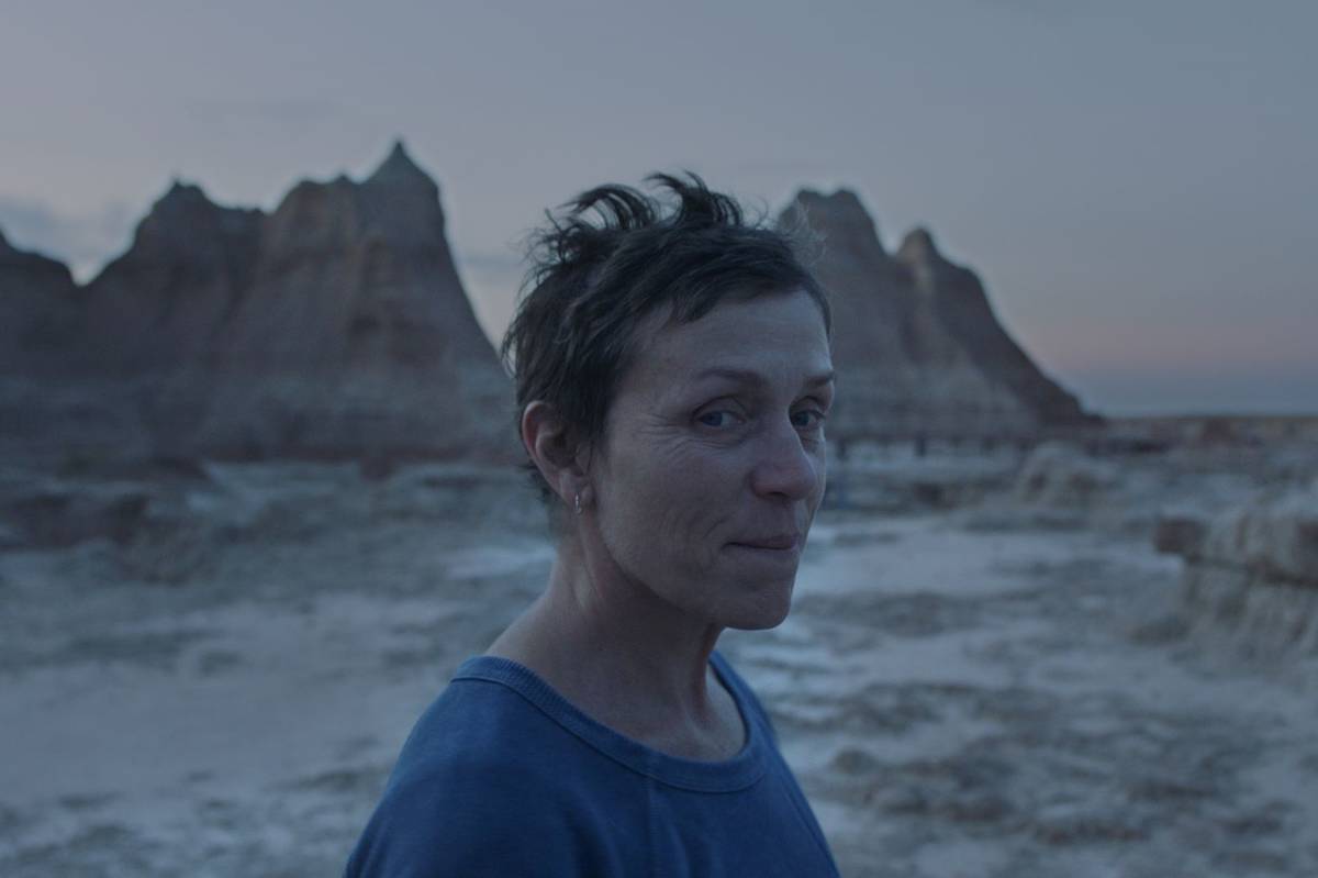 Frances McDormand portrays Fern, a widow who lives on the road in her van, in the film "Nomadla ...