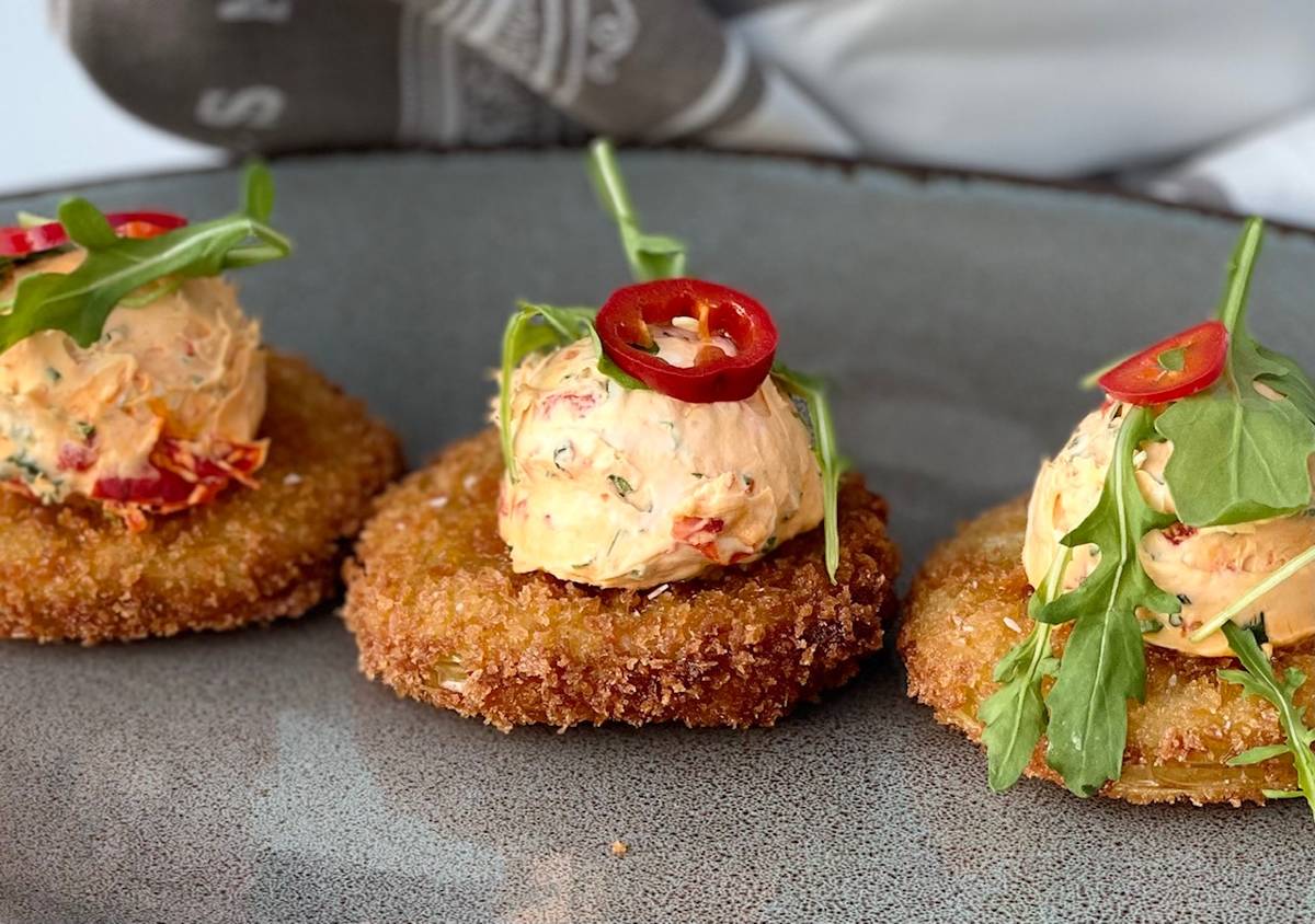 Cornmeal fried green tomatoes from Honey Salt's Derby Day Brunch menu. (Honey Salt)