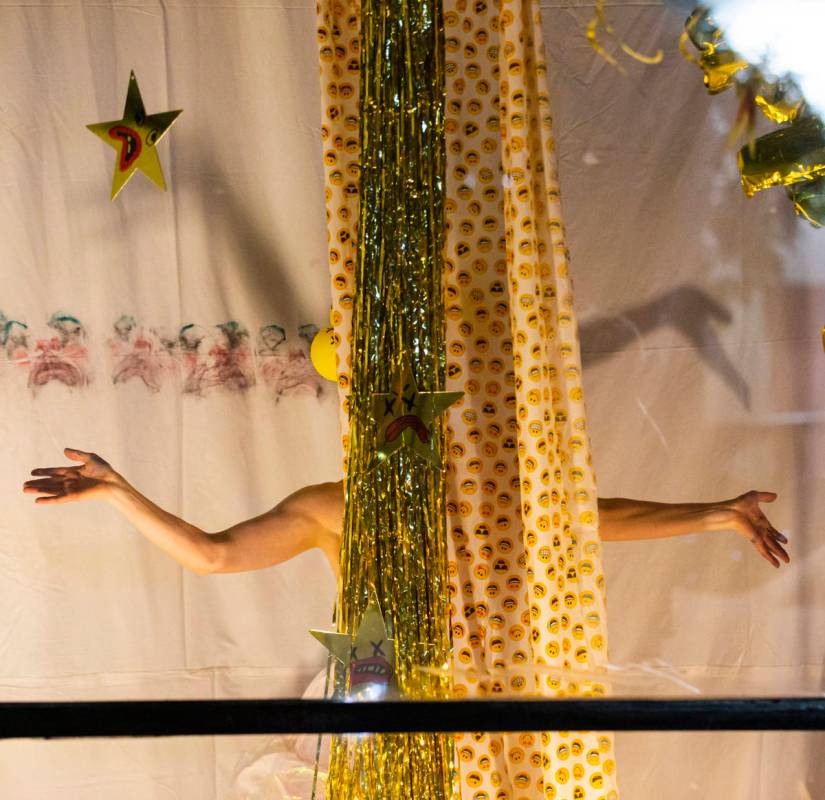 Heidi Rider performs from the windows of the Majestic Repertory Theatre in the Arts District of ...