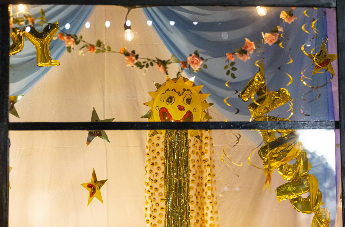 Decorations in the windows of the Majestic Repertory Theatre as Heidi Rider, not pictured, perf ...