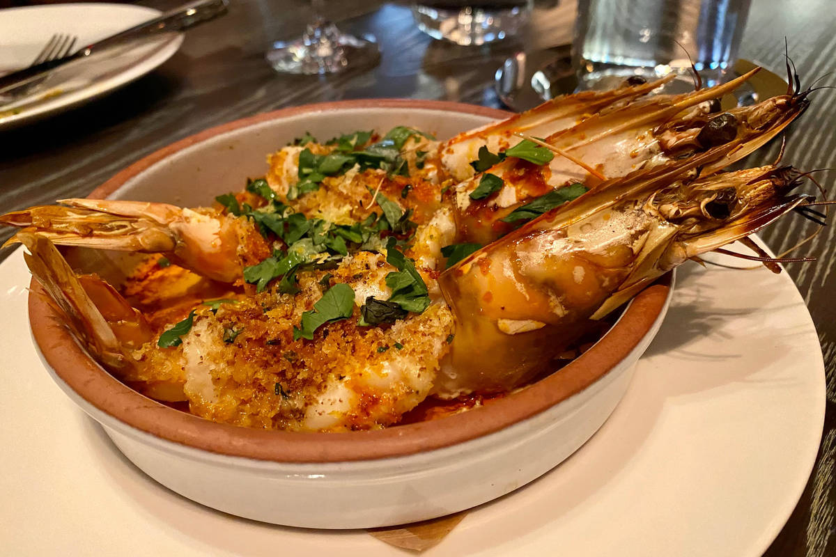 Roasted butterfly prawns at Amalfi. (Al Mancini/Las Vegas Review-Journal)