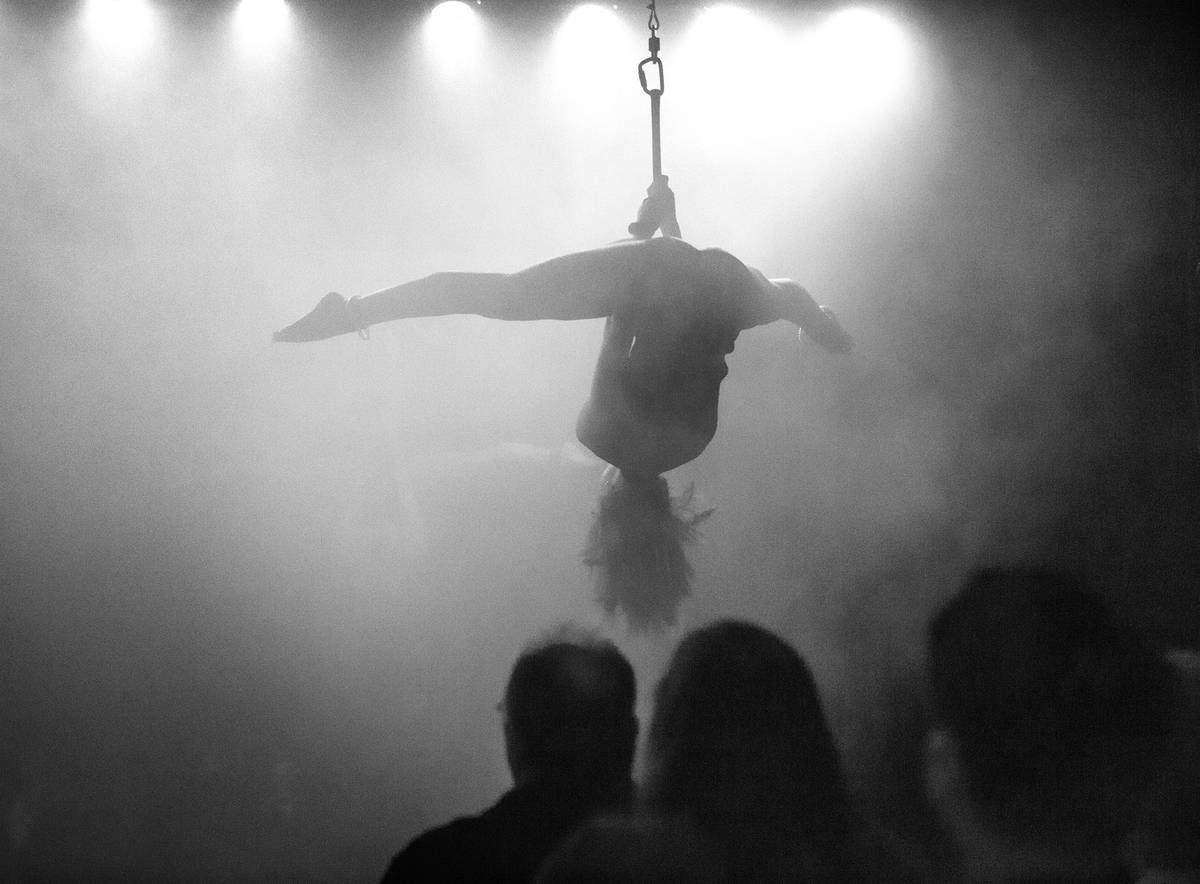 Crazy Girls dancer Michelle is upside down in Closer number during the final performance at the ...