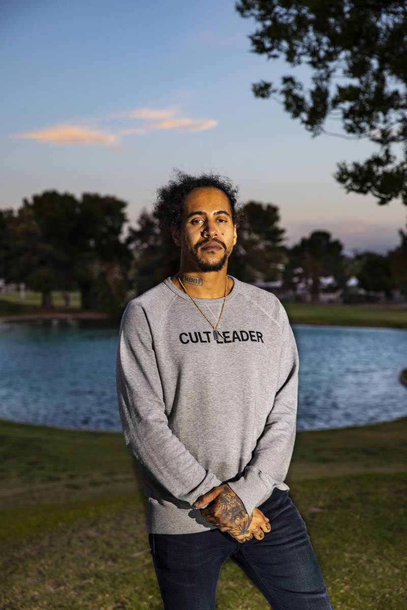 Sin á Tes Souhaits, the new Clark County poet laureate, poses for a portrait in the Paradise P ...