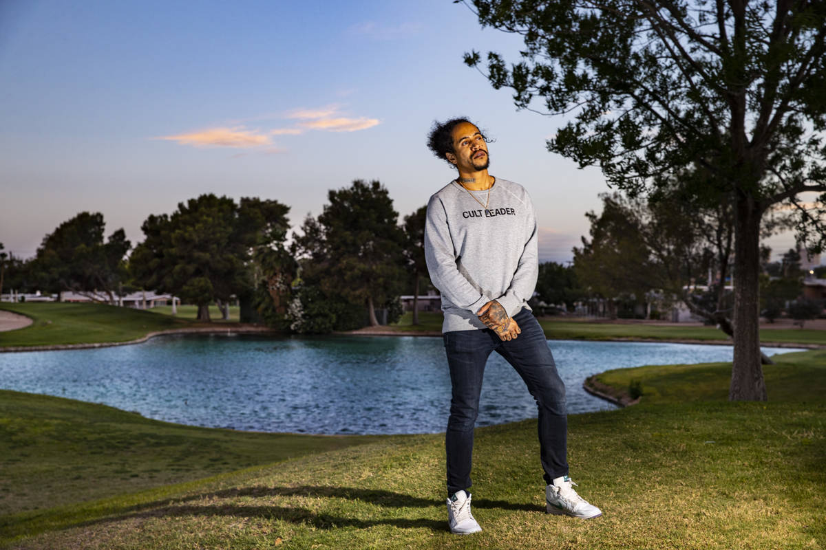 Sin á Tes Souhaits, the new Clark County poet laureate, poses for a portrait in the Paradise P ...