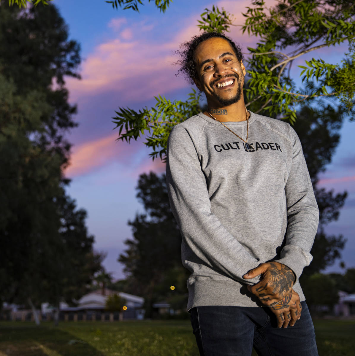 Sin á Tes Souhaits, the new Clark County poet laureate, poses for a portrait in the Paradise P ...