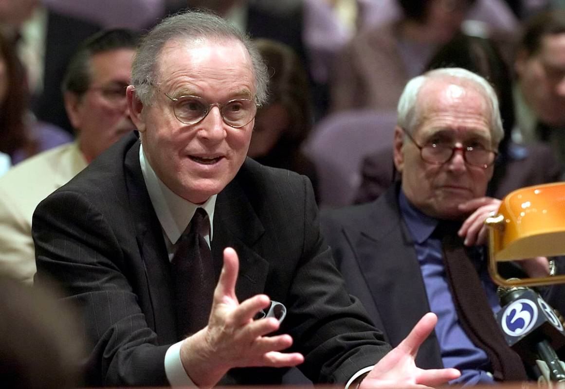 Actors Charles Grodin, left, and Paul Newman, right, sit before the State's legislature's Judic ...