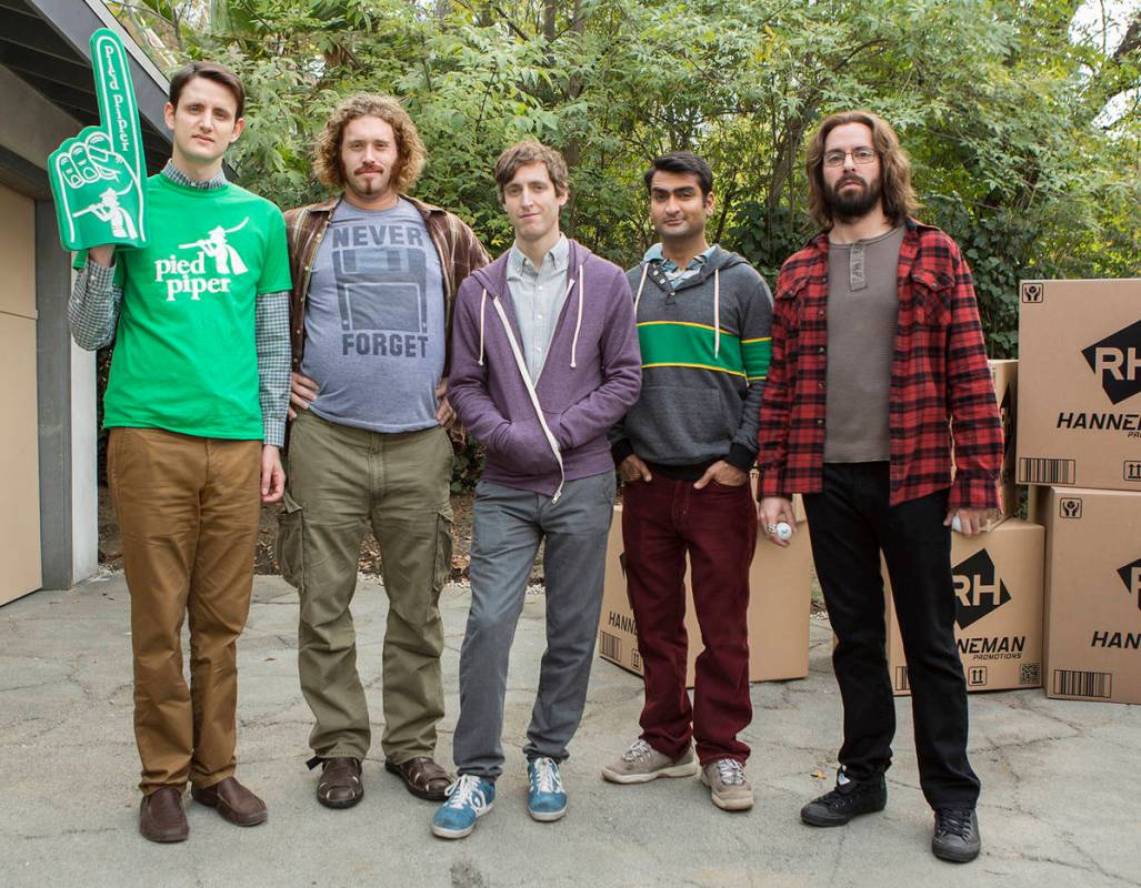 Zach Woods, T.J. Miller, Thomas Middleditch, Kumail Nanjiani, Martin Starr of "Silicon Valley." ...