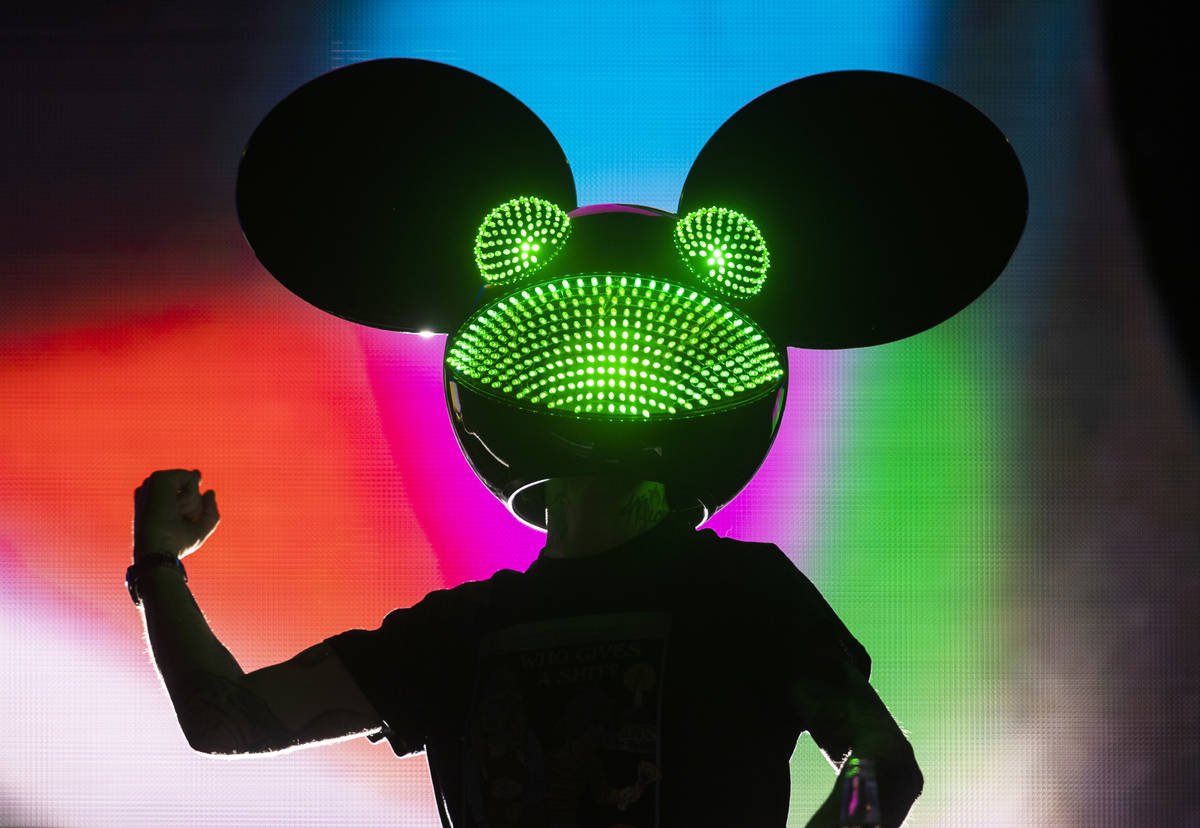 Deadmau5 performs for a crowd of over ten thousand people at a show hosted by Insomniac at The ...