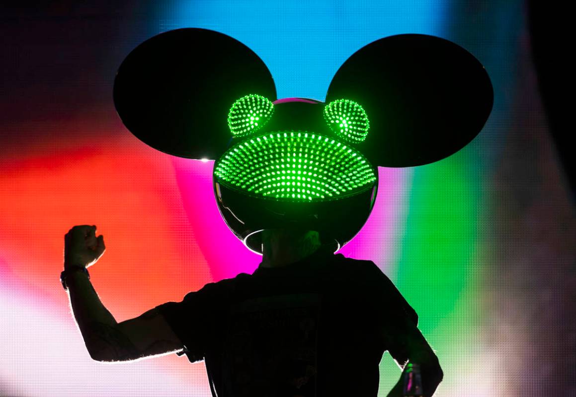 Deadmau5 performs for a crowd of over ten thousand people at a show hosted by Insomniac at The ...