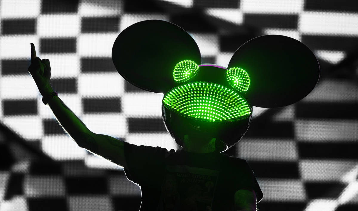 Deadmau5 performs for a crowd of over ten thousand people at a show hosted by Insomniac at The ...