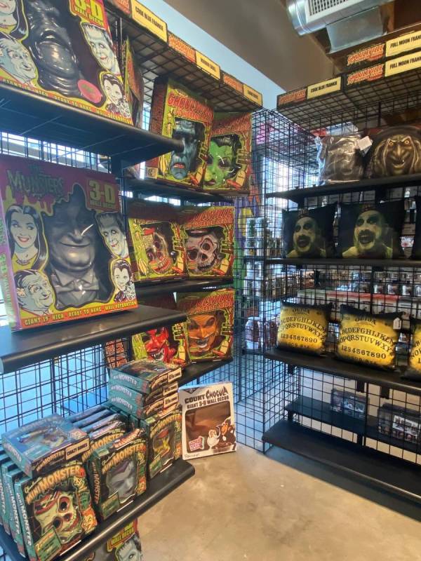 Horror-themed masks on display at Nightmare Toys in the Las Vegas Arts District. (Al Mancini/La ...