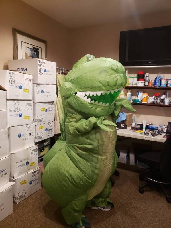 Danielle Lewis, daughter of entertainment legend Jerry Lewis, is shown in her dinosaur role at ...
