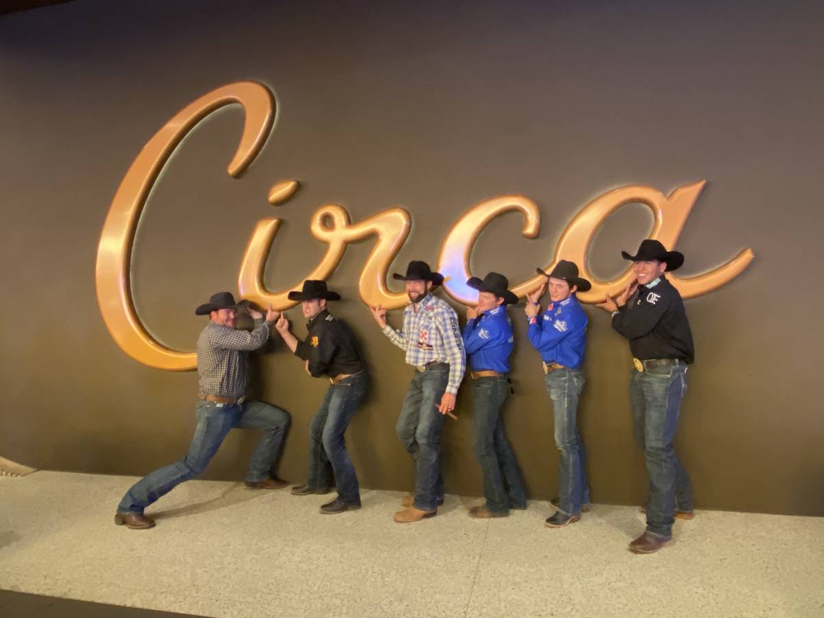 Rodeo champs, from left, Jacob Elder, Kaycee Feild. Paul Reaves, Ryder Wright, Stetson Wright a ...
