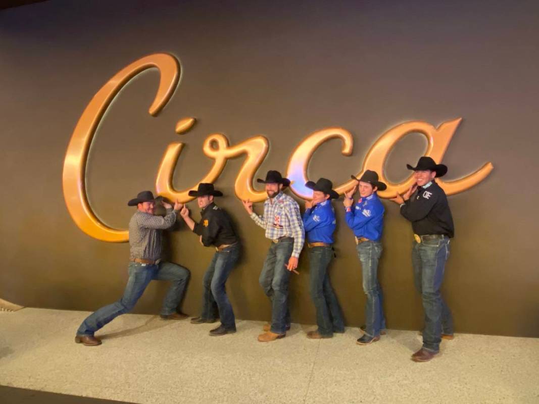 Rodeo champs, from left, Jacob Elder, Kaycee Feild. Paul Reaves, Ryder Wright, Stetson Wright a ...