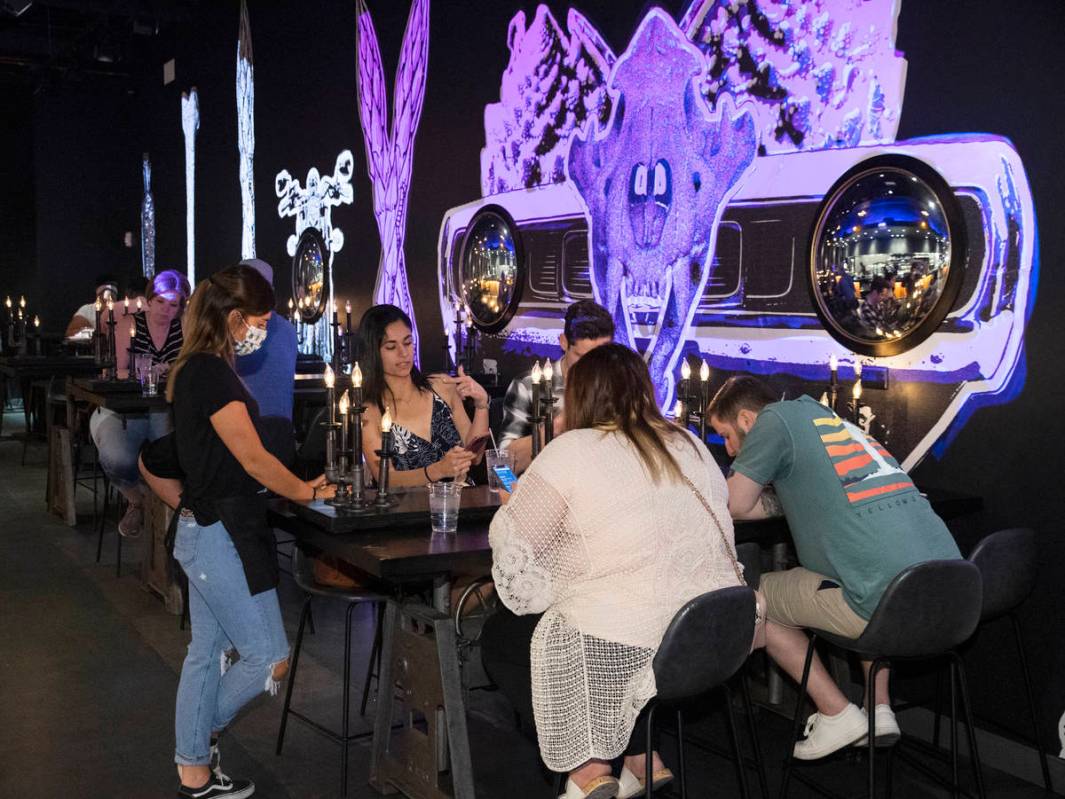 Customers enjoy their meal at The Beast by Todd English, Area15 food hall, on Wednesday, May 26 ...