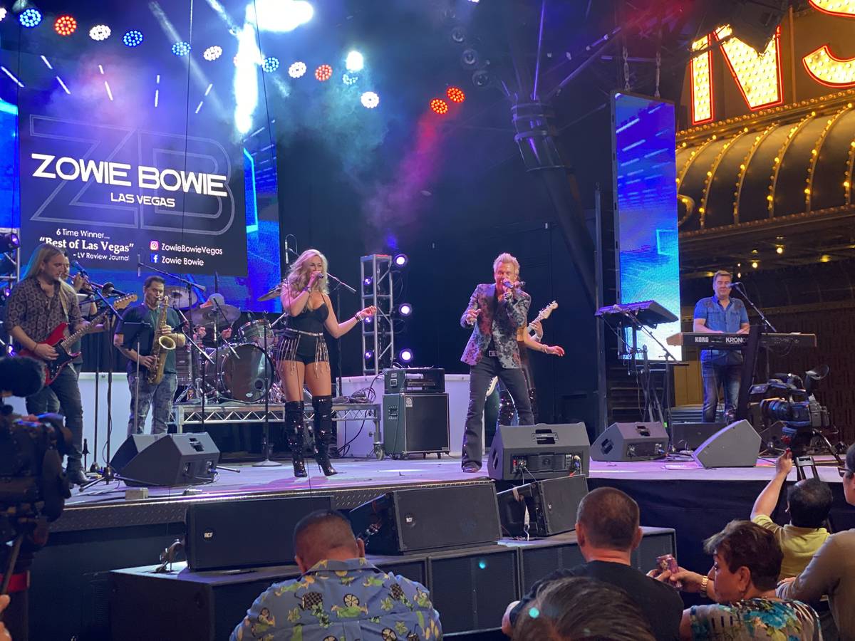 Veteran Vegas party band Zowie Bowie performs on the Fremont Street Experience's 3rd Street Sta ...