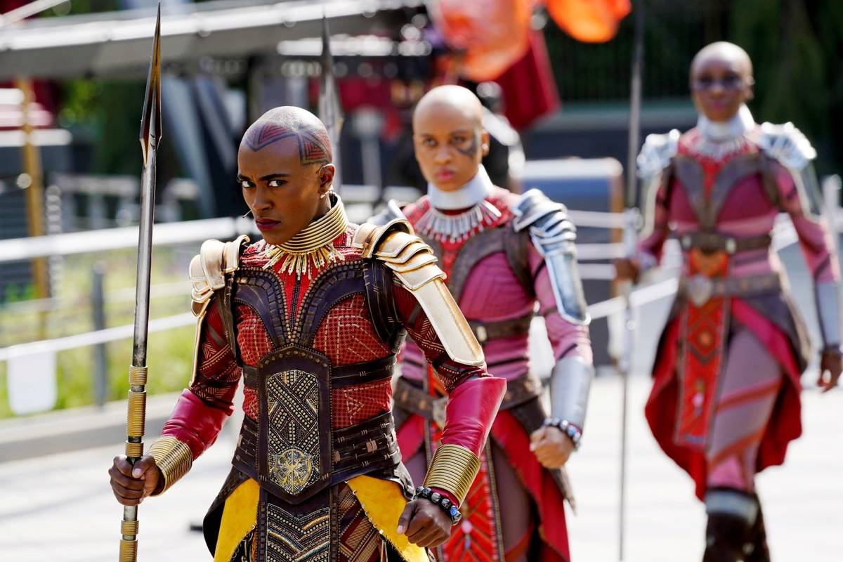 Characters from the film "Black Panther" perform during "The Warriors of Wakanda: The Disciplin ...