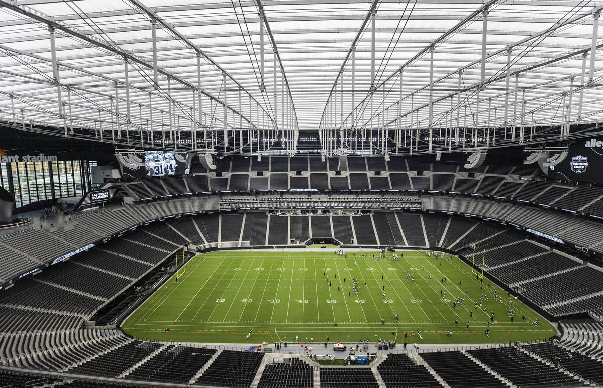 Allegiant Stadium, home of the Las Vegas Raiders, on Friday, Aug. 21, 2020, in Las Vegas. (Benj ...