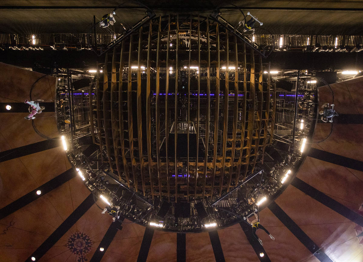 Acrobats rehearse one of several acts in "Mystere," a Cirque du Soleil production whi ...