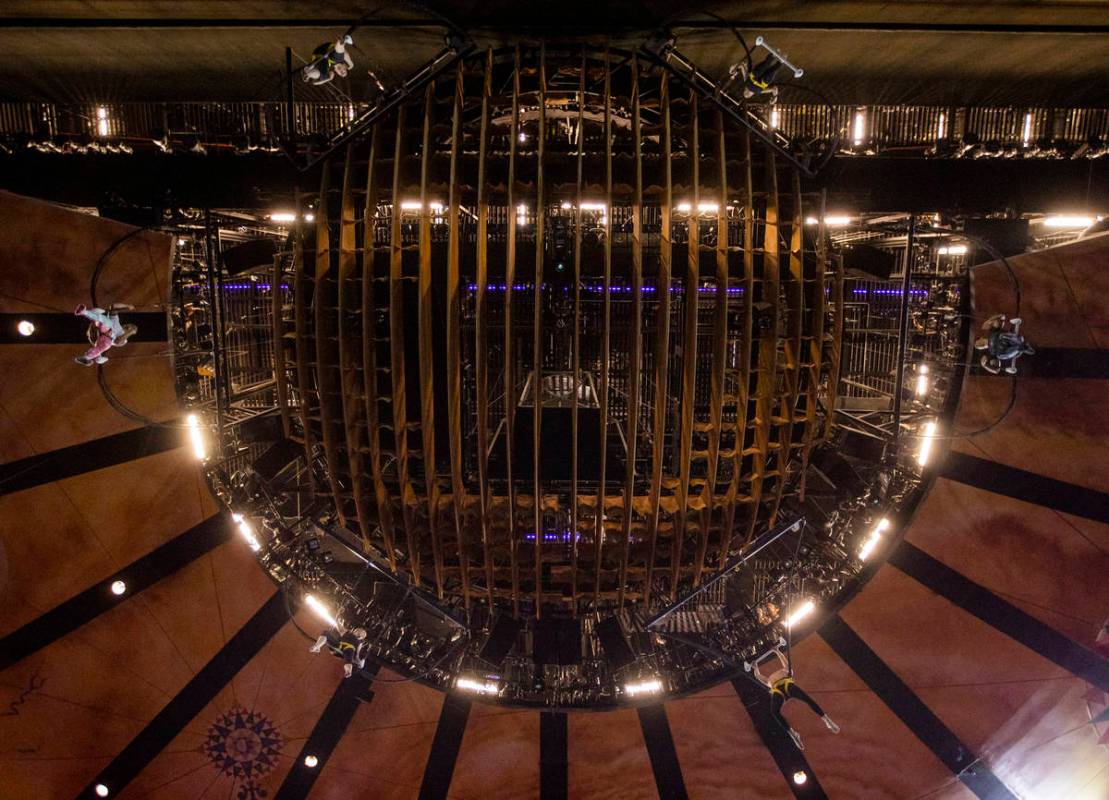 Acrobats rehearse one of several acts in "Mystere," a Cirque du Soleil production whi ...